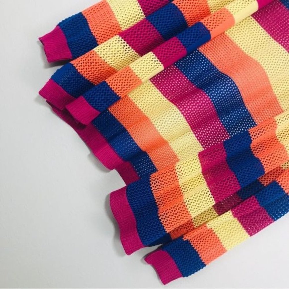 Blair Multicolor Open Knit Cardigan XL Striped Colorblock - Picture 9 of 9
